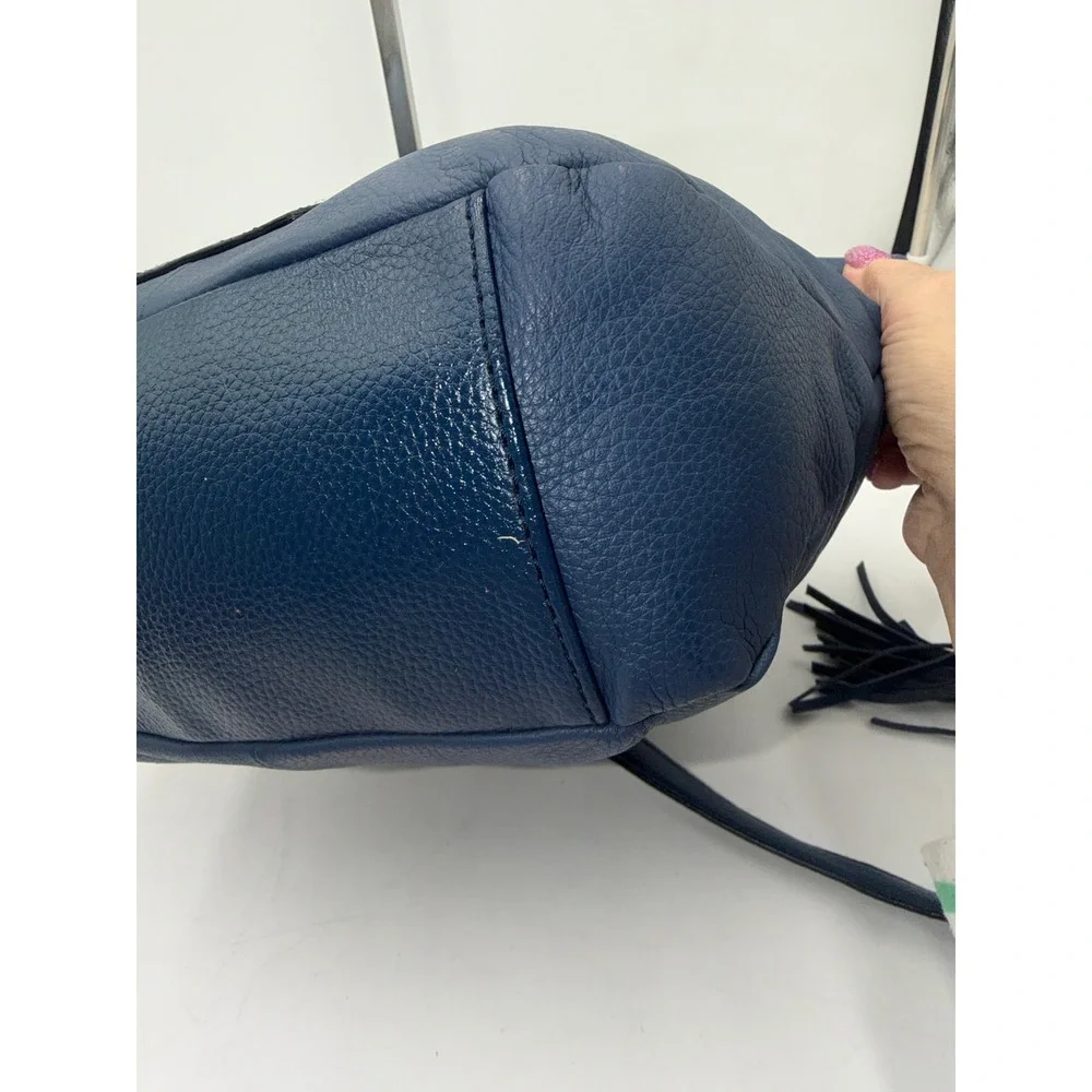 Tignanello Bright Navy Blue Pebbled Leather Crossbody Bag with Tassel Accent